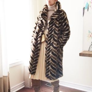 Vintage faux fur chevron long coat